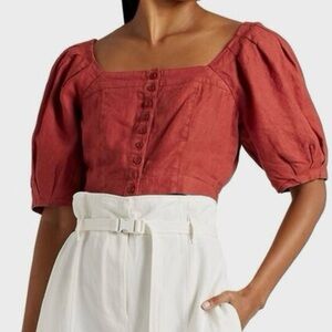 Joie Rust Red Puff Sleeve Crop Top